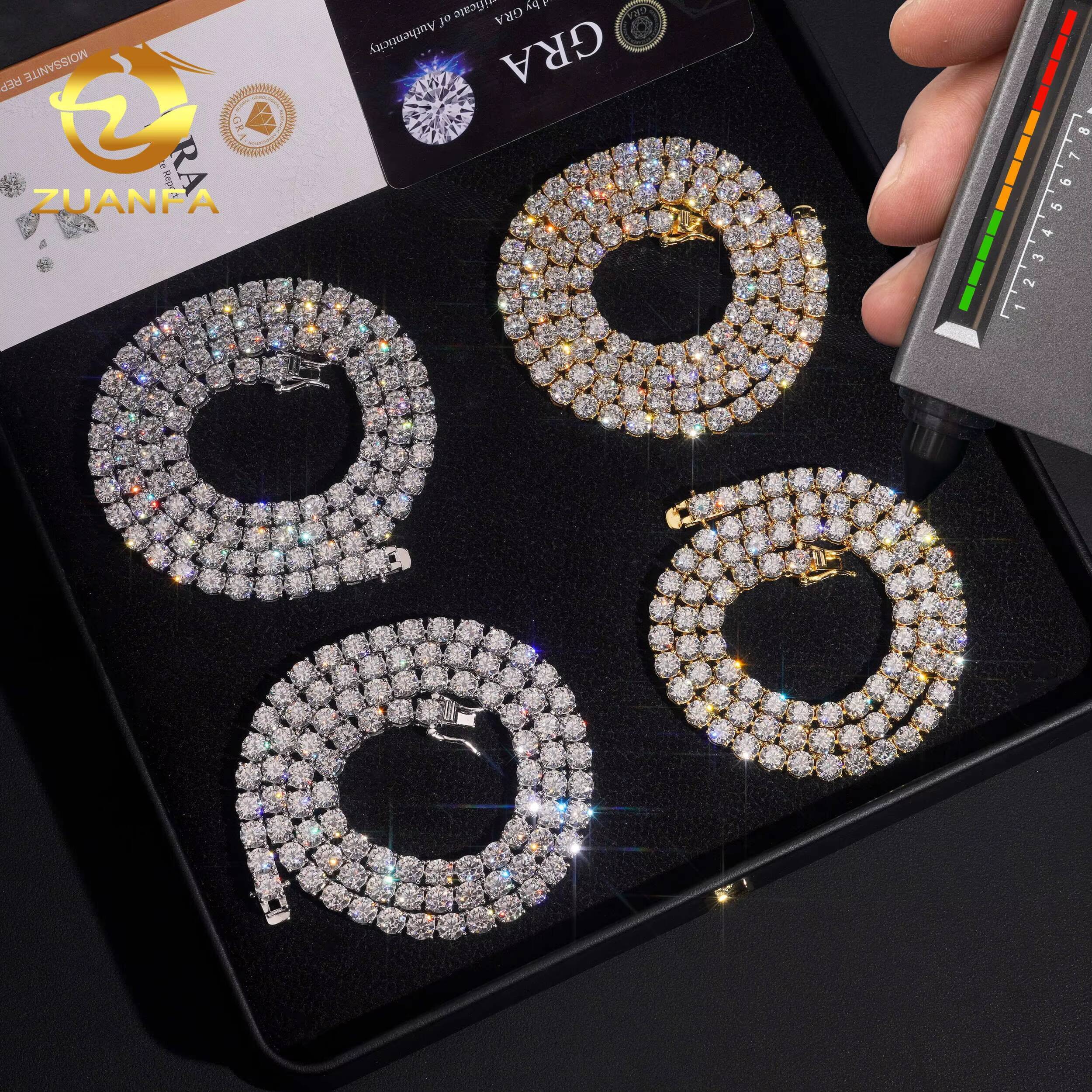 Local Stock Fast Shipping High Quality GRA Certificate Hip Hop 925 Silver 5mm VVS Moissanite Tennis Chains