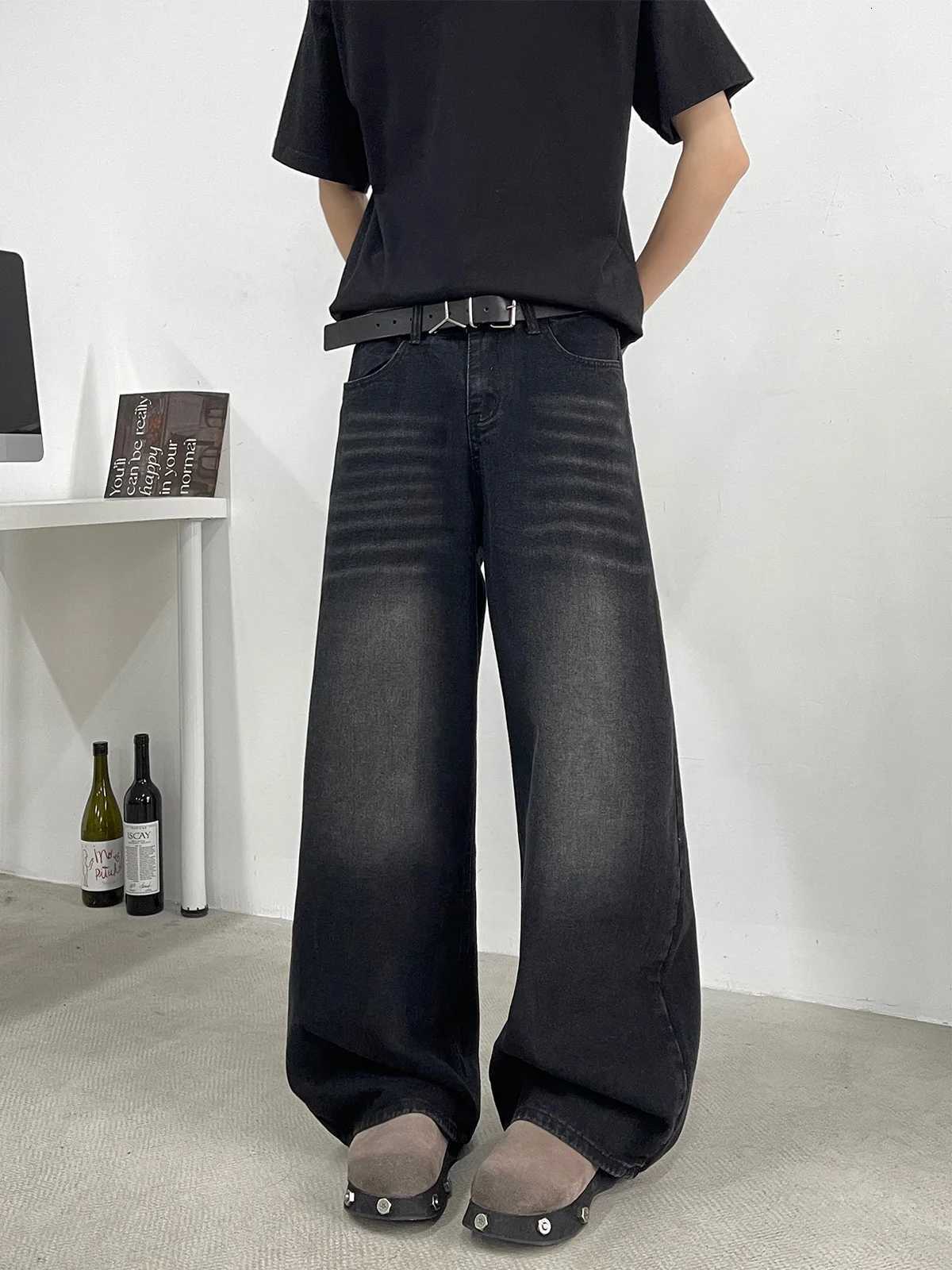 Bla Casual Straight Leg Jeans Men Summer American High Street Letter Embroidery Loose Waed Wide Leg Pants Knife W250905