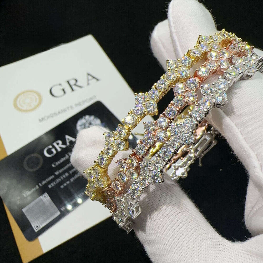 Sterling Sier Lab Iced Out VVS Moissanite Hip Hop Jewelry Tennis Chain Bracelet