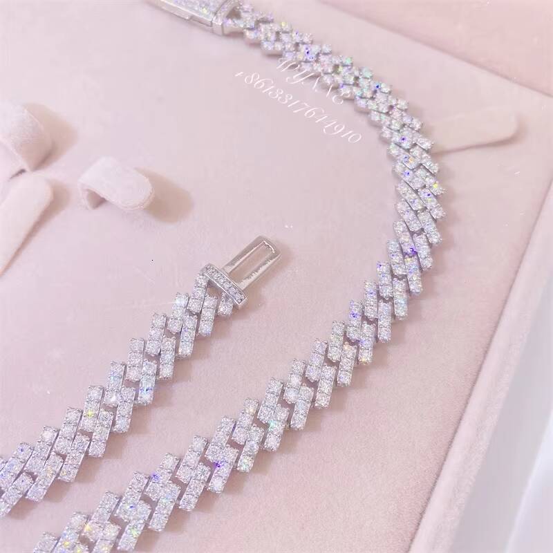 Hotsale 925 Sterling Silver Prong Setting Iced Out VVS Moissanite Diamond Cuban Link Chain Set