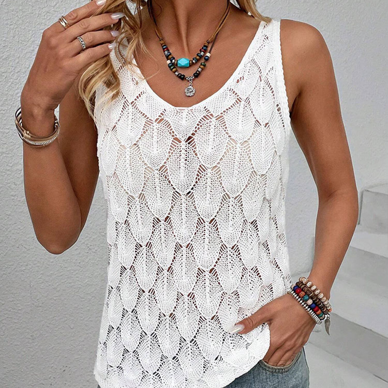 Designer Clothing Women's Knitted Sweater Feather Pattern Hollow Vest