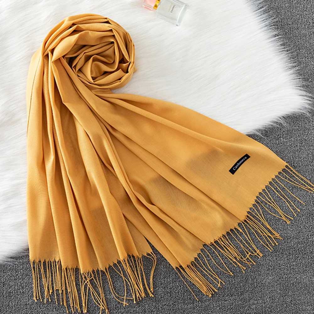 Luxury Brand Solid Women Cashmere Scarf Autumn Winter Warm Shls Wrs 2021Mens Tassels Scarves Female Foulard MujerXJ250905