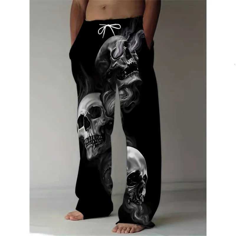 MENS plus size 3D skull print straight leg pants casual loose fit retro drape pants sportswear Summer beachwear W250905