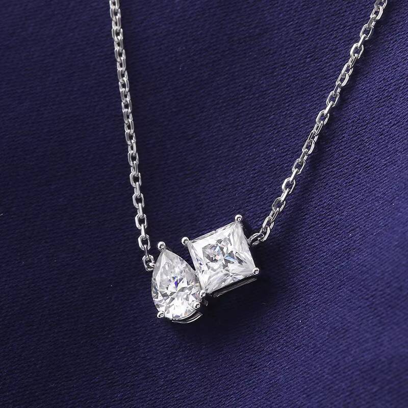 Minimalist 2 Stone Necklace Dainty Necklace 10k White Gold 2 Diamond Graduation Necklace Gift for Her Motivational Present