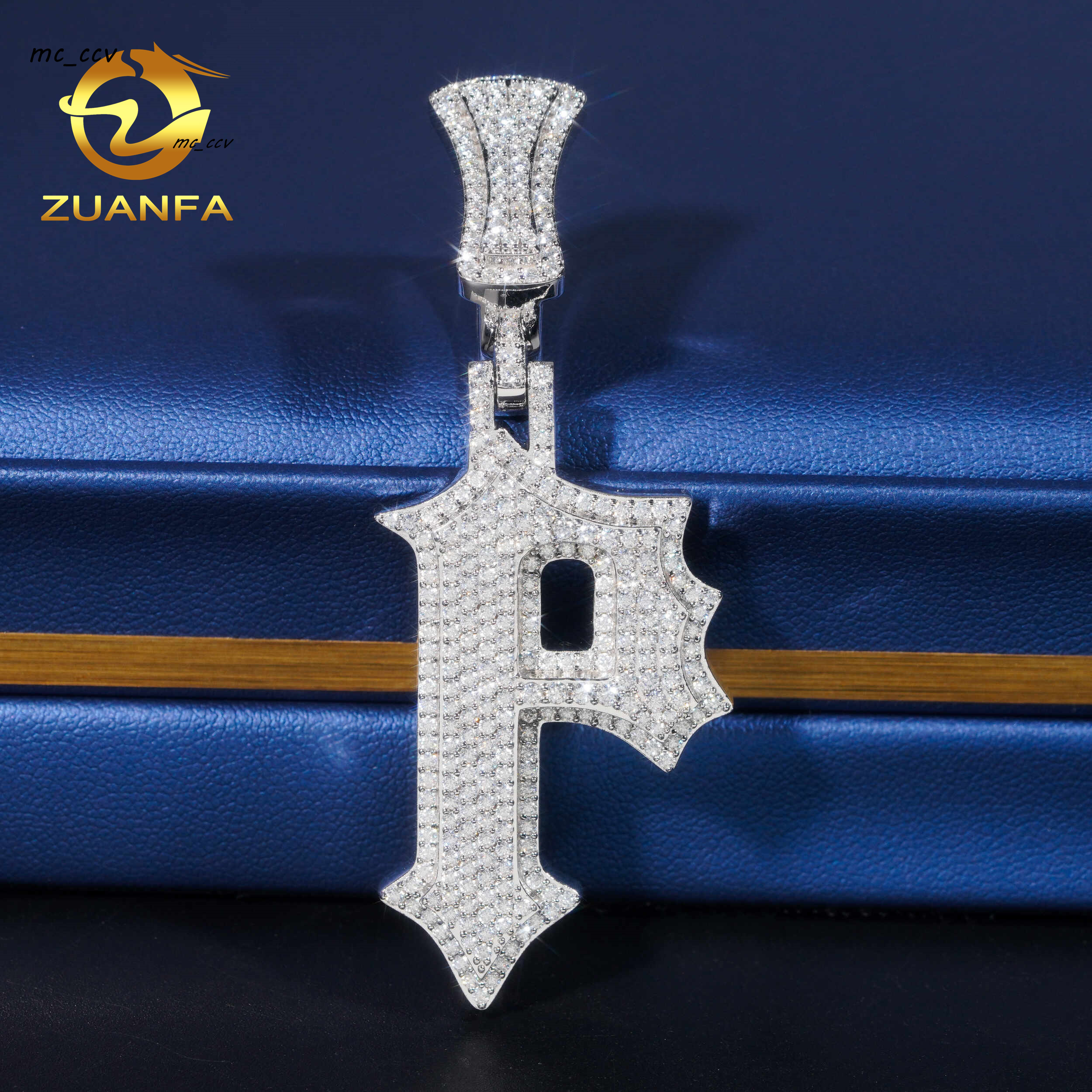 New Arrival Solid Back Hip Hop Pendant Iced Out VVS Moissanite 925 Sterling Silver Initial Letter Pendant Necklace