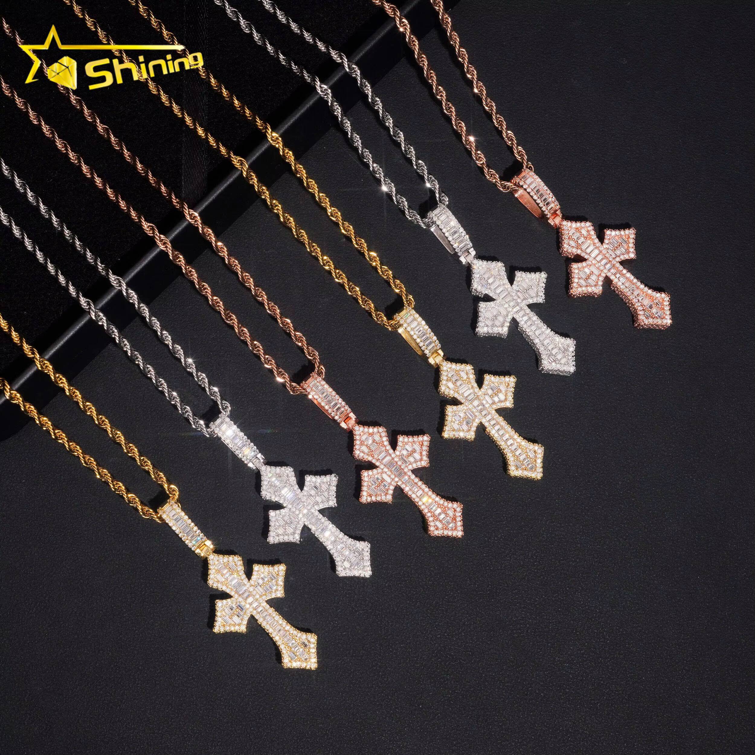 USA Local Stock Fast Shipping Iced Out Cross Moissanite Pendant Men Hip Hop 925 Silver Gold Plated VVS Moissanite Charms Pendant