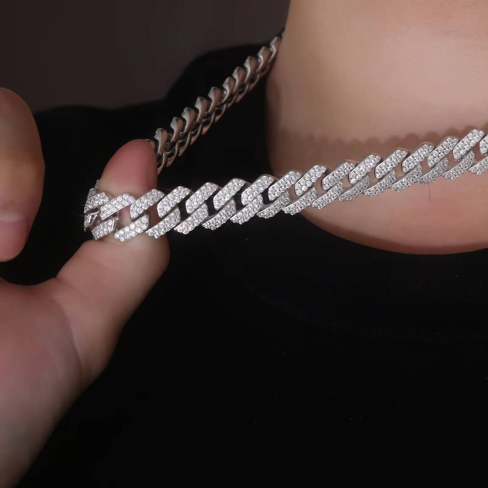 Luxury Jewelry Moissanite Cuban Link Necklace Ice Out Women Man Double 10mm 12mm Row Stone S925 Silver Hip Hop