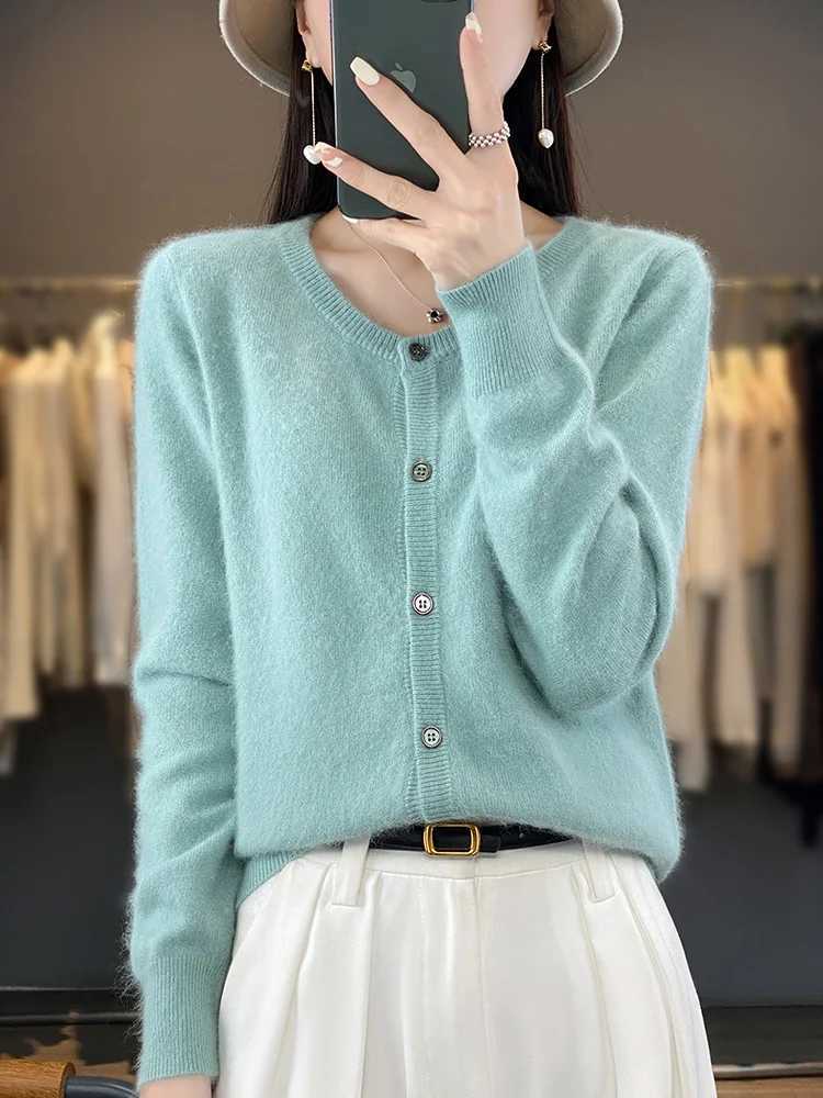 Aliselect Women Cardigan Super Warm Pure Mink Cashmere Sweaters Oneck Loose Female Clothes Ladies Solid Color Knitwear Tops Z250905