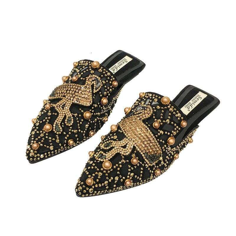 Mesh Hollowed-Out Half-Slippers For Women 2024 New Summer Pointed Flat-Bottomed Outdoor Fairy Low-Heeled Muller Slippers