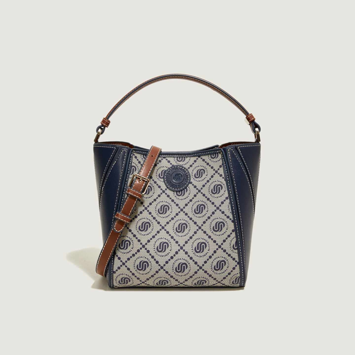 2025 New Fashionable Retro Bucket Bag Color Block Printed Crossbody Bag Designer Women's Handbag