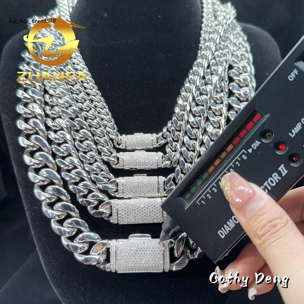 Wholesale Price 925 Silver Hip Hop Jewelry 8mm 10mm 12mm Miami Cuban Link Chain With Moissanite Clasp Cuban Necklace Bracelet
