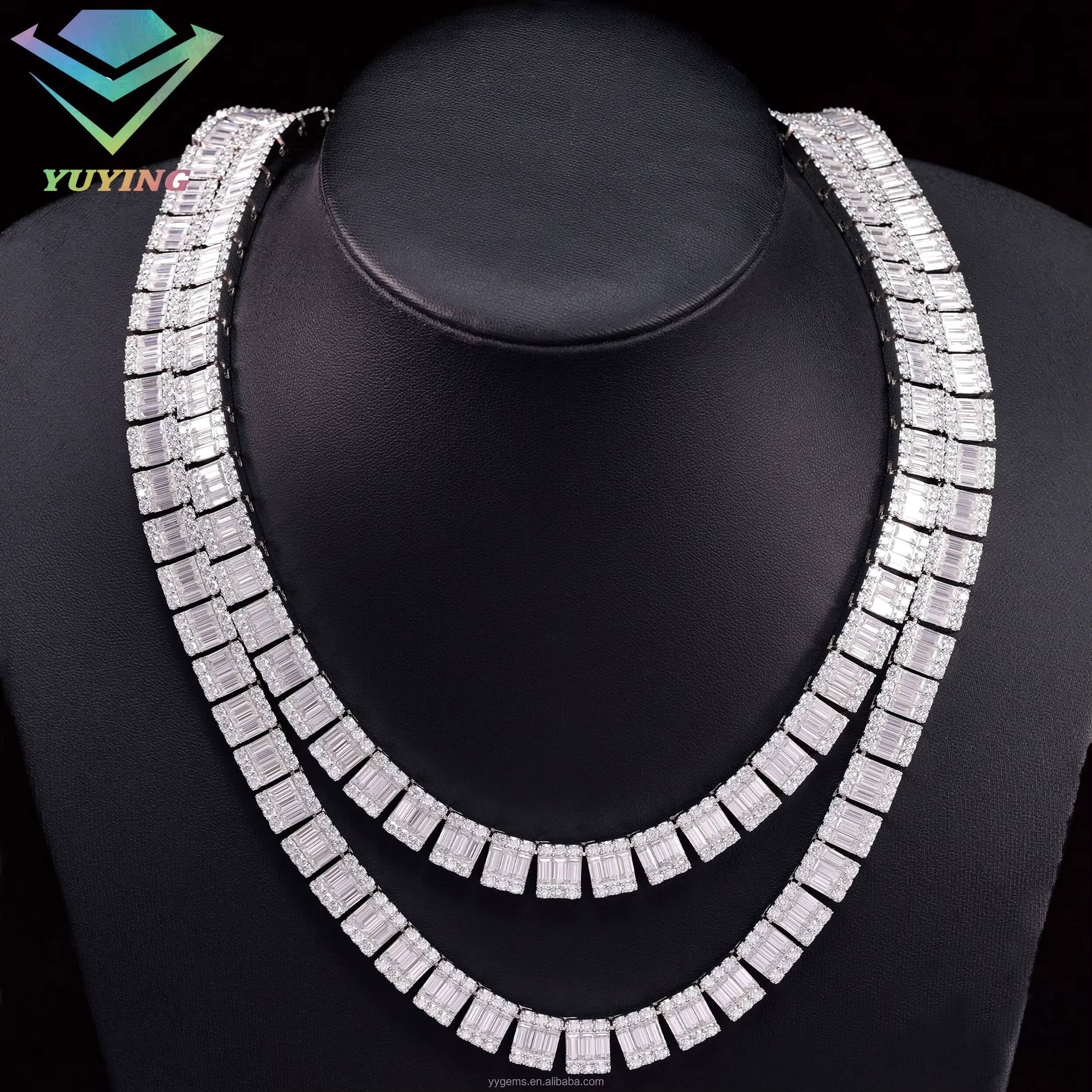 VVS Baguette Diamond S925 Silver GRA Moissanite 18k Gold Plated Necklace Hiphop Cuban Link Chain for Fashion Jewelry