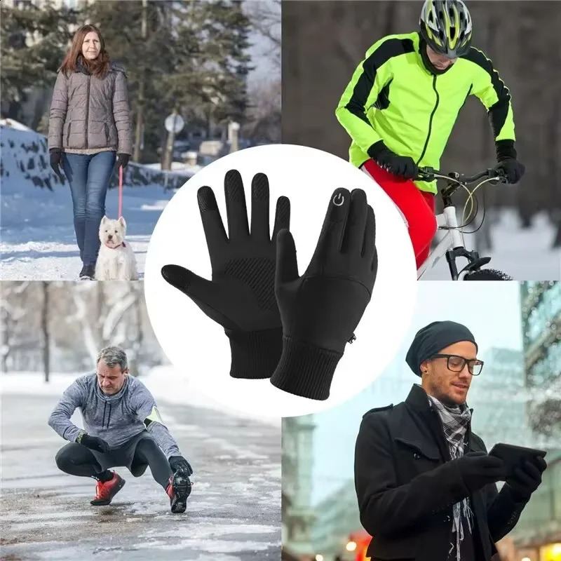 Black Winter Warm Full Fingers Waterproof Cycling Outdoor Sports Running Motorcycle Ski Touch Screen Fleece Gloves 250905