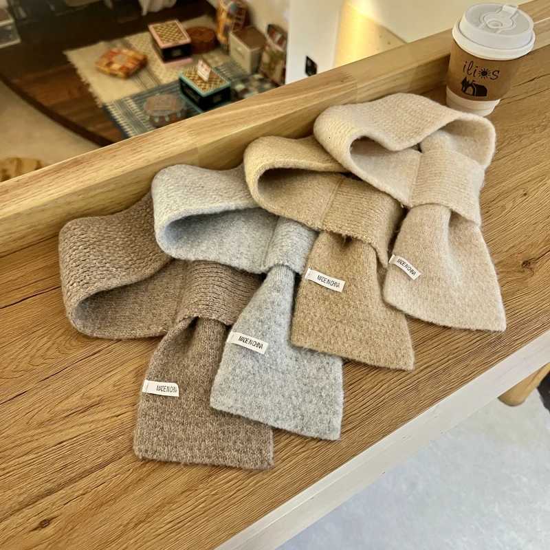 Solid Color Knitted Scarf Winter Lazy Man Cross Short Scarf Women Khaki Warm Scarf For WomeXJ250905