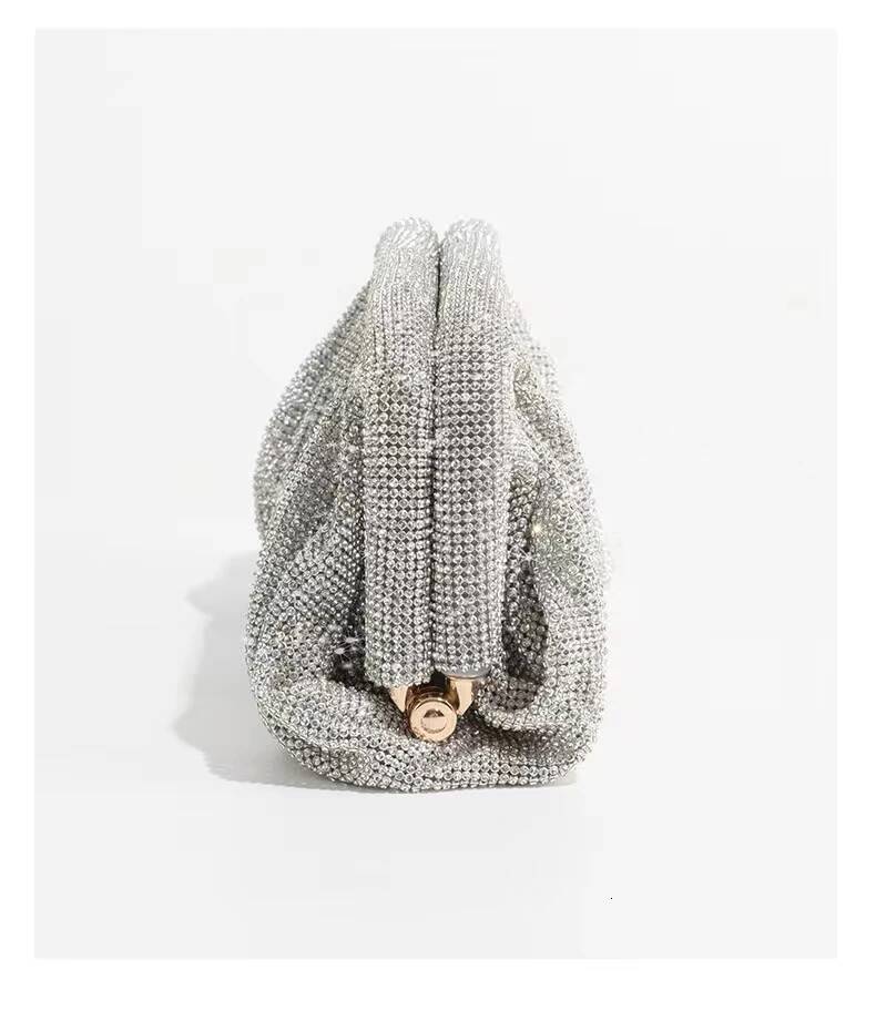 Shiny Sier Rhinestone Clutch Bags Women 2023 Designer Trending Boutique Folds Crystal Purses and Handbags Wedding Party