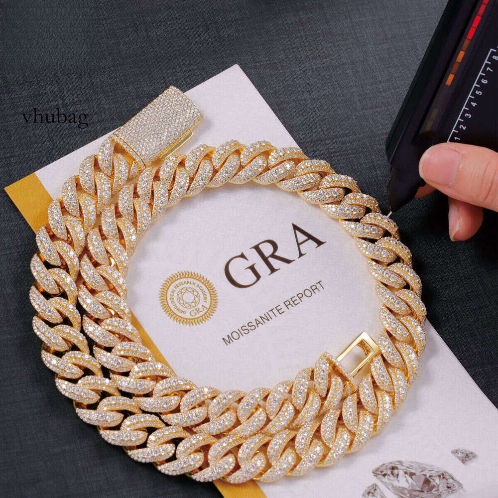 Heavy Solid Raise Dia Sterling Sier 16mm Men's VVS Moissanite Dias Cuban Link Chain With GRA Certificate