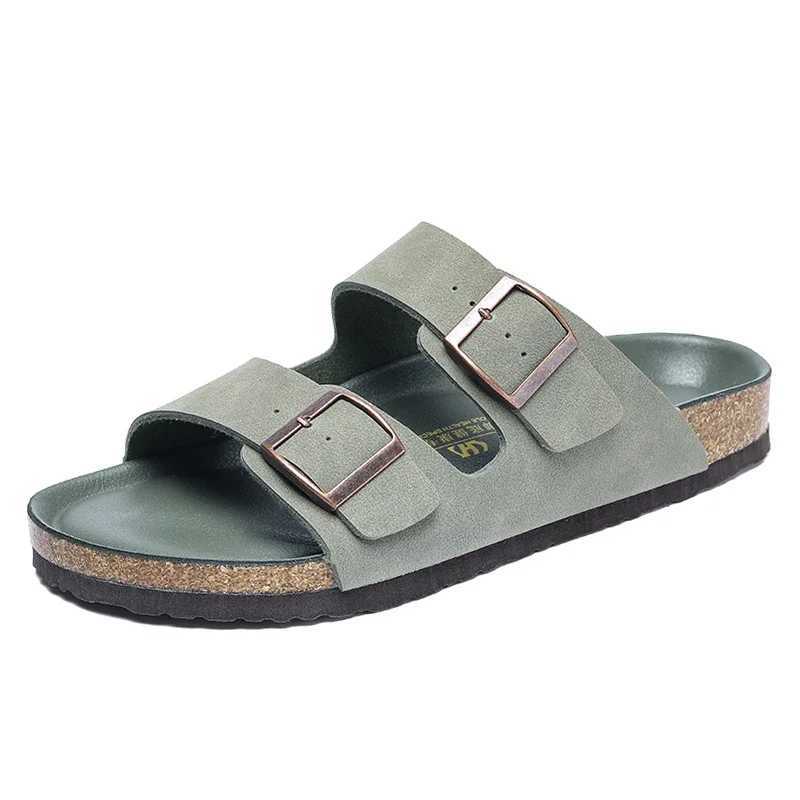 Summer Men Women Cork Slippers Clogs Microfiber Leather Slides Casual Slip On Sandal Double Buckle W250905