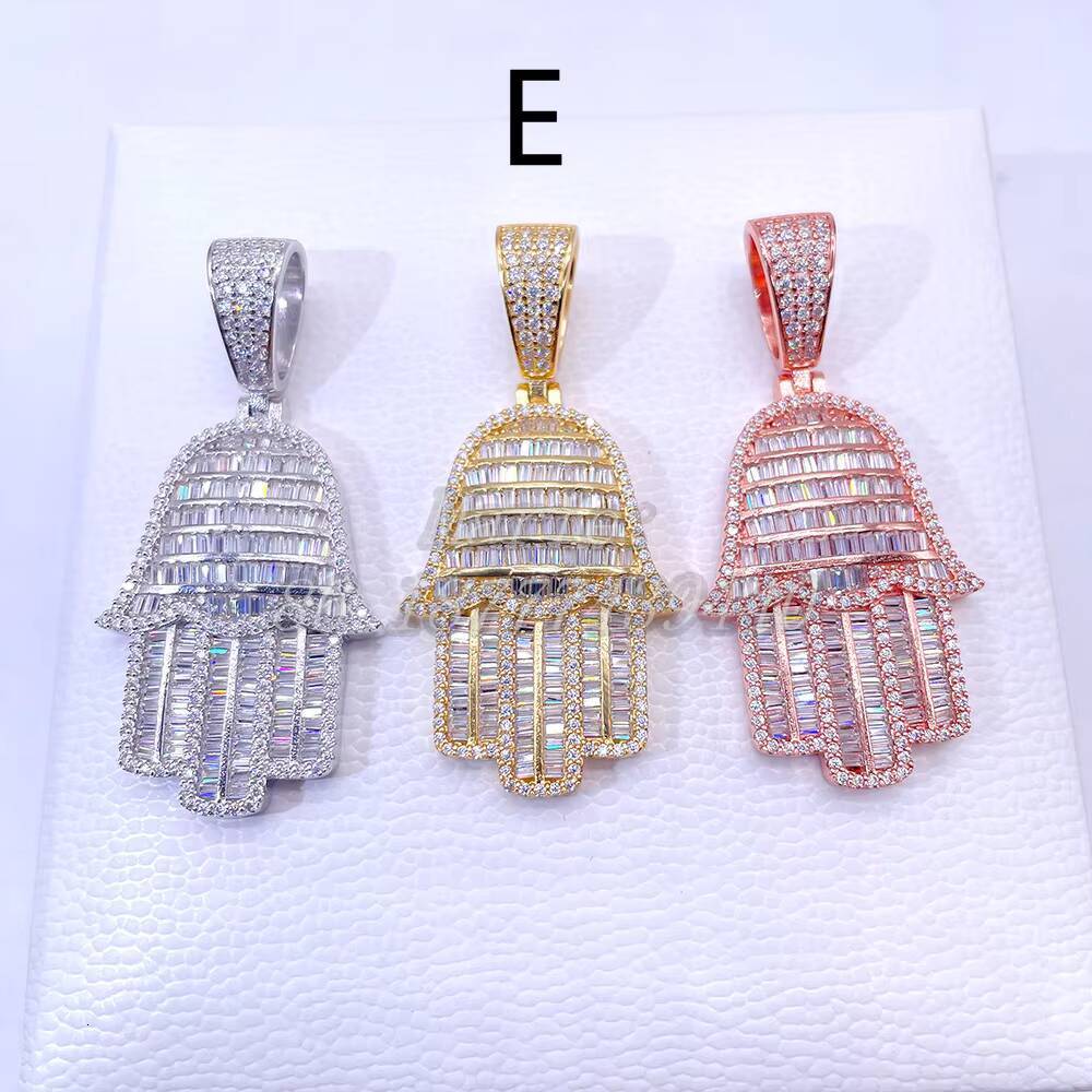Iced Out Vvs Moissanite Hamsa Hand Pendant Charm Hip Hop Jewelry Diamond Hamsa Pendant Silver Jewelry Good Quality