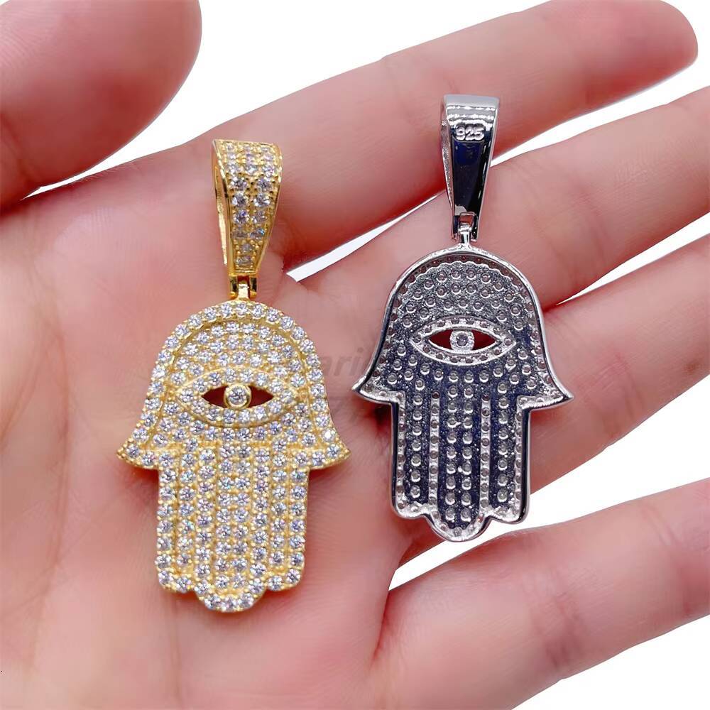 Iced Out White Gold Hamsa Hand Pendant Charm Hip Hop Jewelry for Online Store for Wholesale Agent in Stock