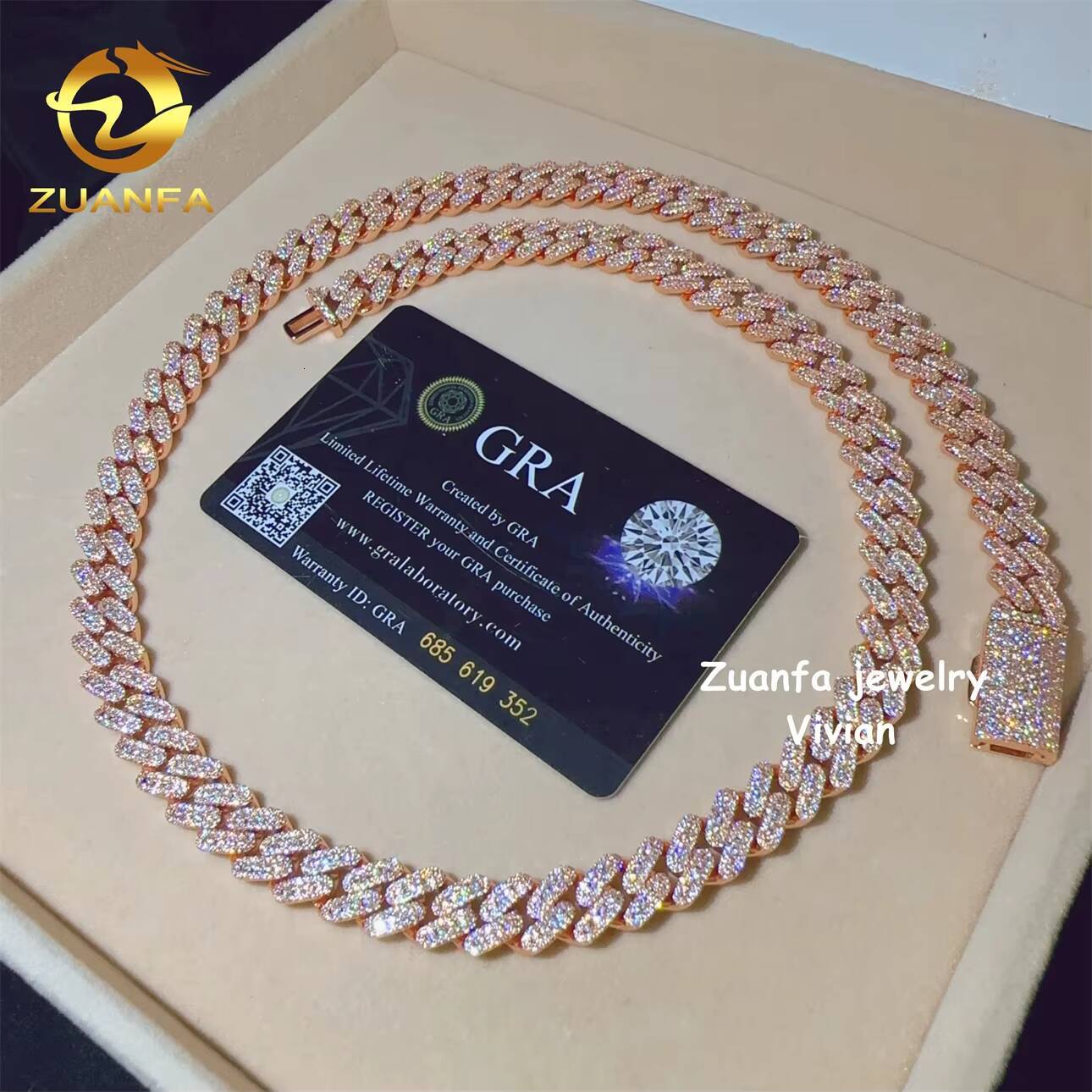 Hip Hop VVS Moissanite Diamond Fine Jewelry Miossanite Iced Out Necklace 10mm Miami Cuban Link Chain Necklace