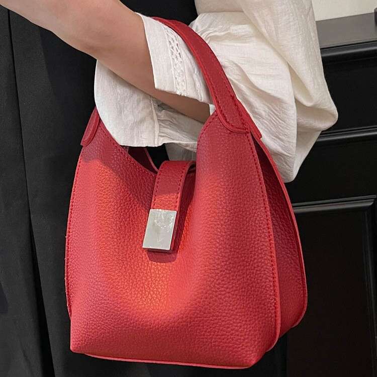DHpet_wholesale Trendy Korean Style Bucket Bag for Women 2024 Small Crossbody Shoulder Bag PU Leather Handbag with Magnetic Closure