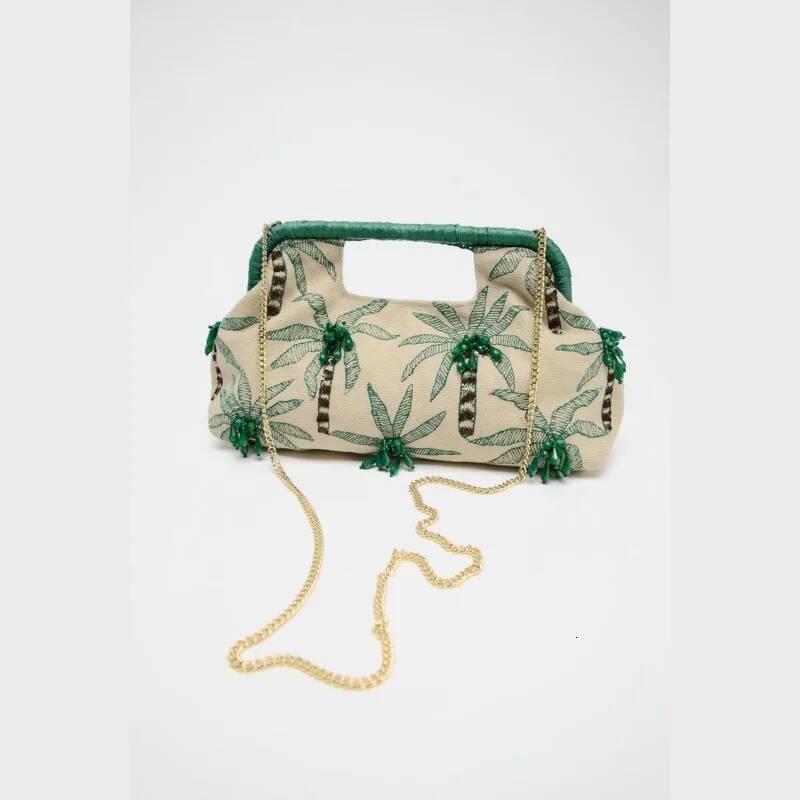 BEADED DETAIL CLUTCH, Envelope Clutchs Tree Embroidered, Designer Handbags with Removable Chain Crossbody Strap