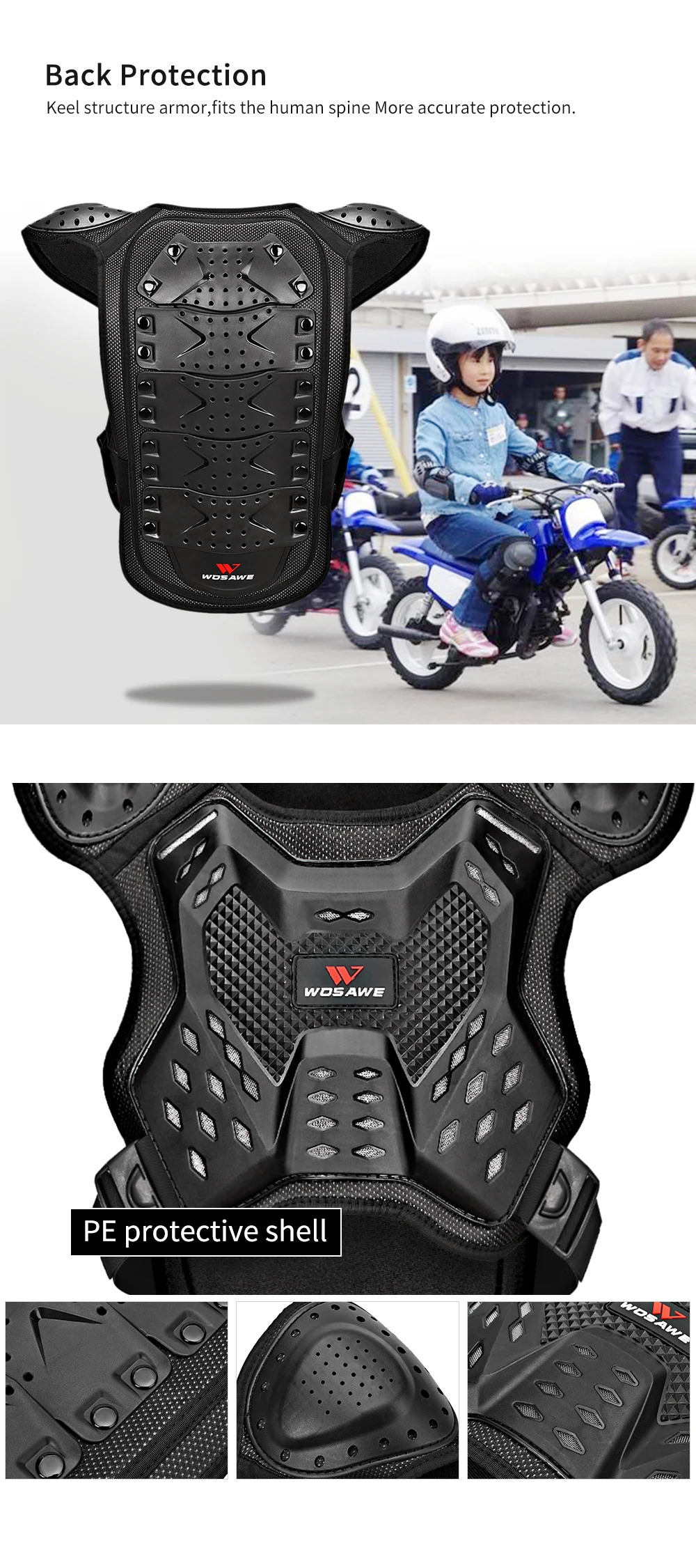 WOSAWE Kids Motocross waistcoat Motorcycle Chest Back shoulder Armor Child Protective gear Racing Drop resistant Body armour 250905