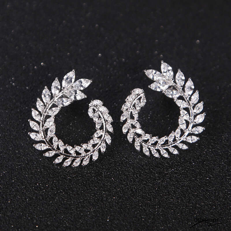 Dhcollections Fashion Leaf Wreath Earrings Women's Micro ddmyday Inlaid Copper Horse Eye Zircon Jewelry Yiwu ddmyday ddmyday