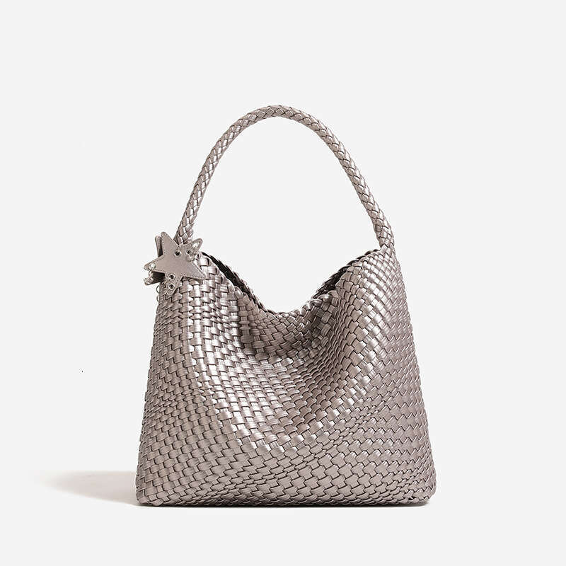 DHEssentials 2025 Spring Woven Tote Women's Large Capacity Crossbody Underarm Bag Retro Style Black Silver Champagne Gold