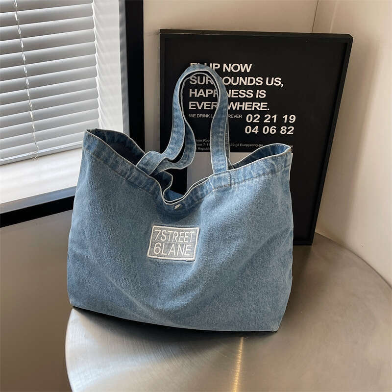Korean Version Large Capacity Tote Designer Bags Denim 2025 New High-end Embroidered Letter Shoulder Bag Trendy
