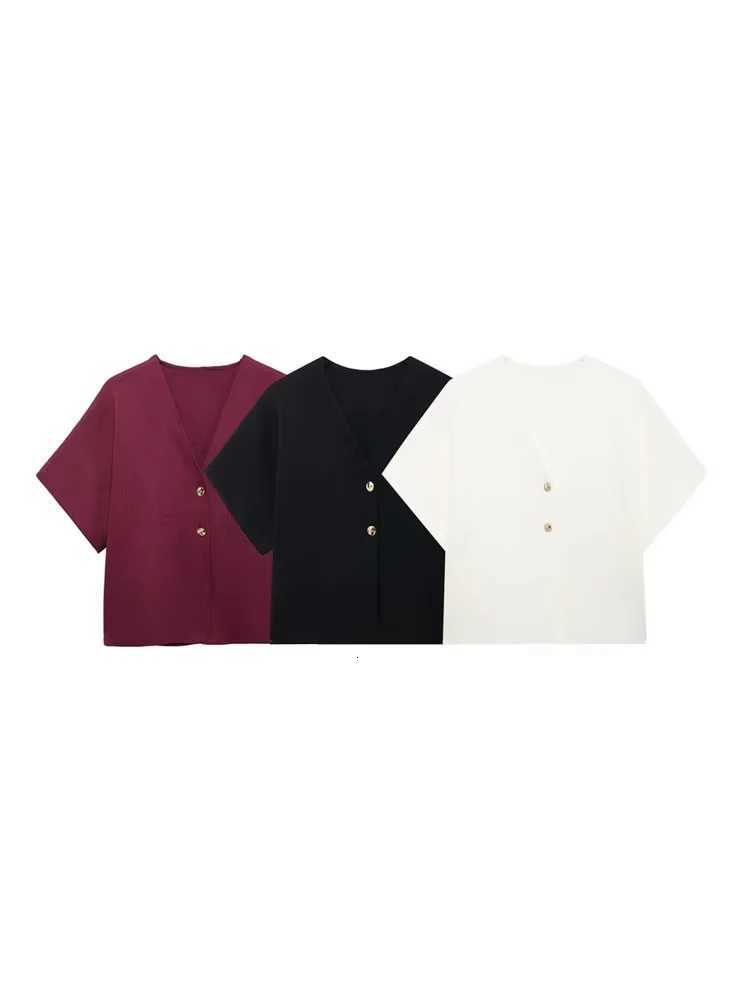 TRZAWomens Front Golden Buttons Knit Cardigan Sweater V Neck Wide Short Sleeves Female Outerwear Chic Tops Fashion Z250905