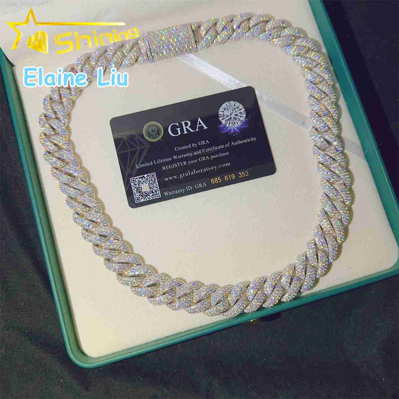 Hip Hop Jewelry VVS Moissanite Diamond Miami Cuban Necklace 16MM Sterling Silver 925 Cuban Link Chain Necklace