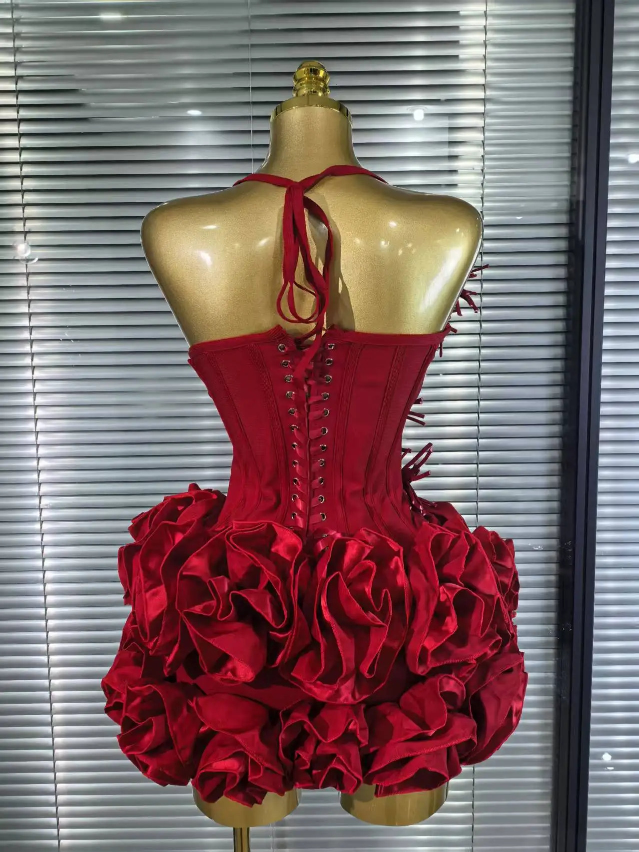 Red Black Women Sexy Halter Full Florals 2 Pieces Bodycon Mini Bandage Dress Celebrate Nightclub Party Birthday Outfit 250905