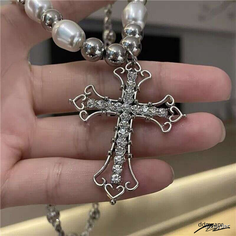 Collections Punk Pearl Choker Necklace - Gothic Cross Pendant Chain For Men & ddmydec Women | Hip Hop Retro Jewelry (38Cm+10Cm Extender) ddmydec