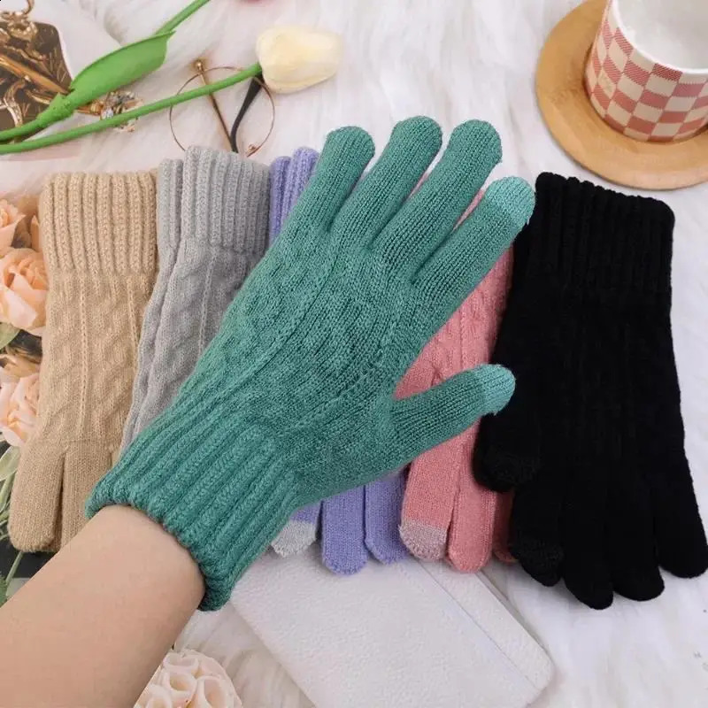 Mens Warm Full Finger Gloves Winter Touchscreen Plus Fleece Gloves Woman Thickening Wool Knitted Cycling Driving Gloves 250904