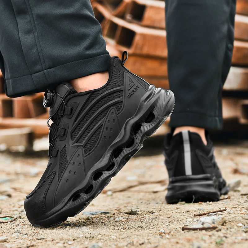 Rotating Button New Safety Shoes Men Antismash Antipuncture Work Shoes Fashion Men Sport Shoes Security Protective Boots Men Z250905
