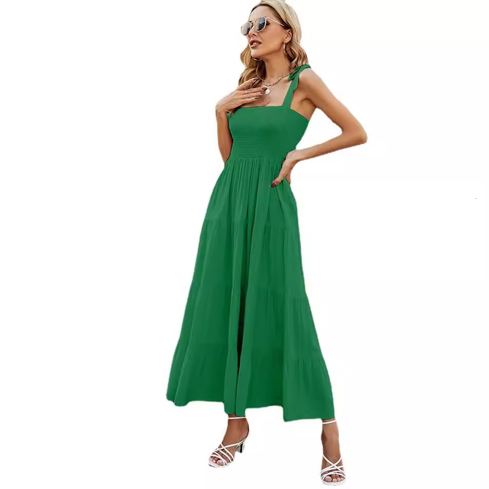 2025 Summer Womens New Commuter Sleeveless Spicy Girl Printed Long Strap Dress