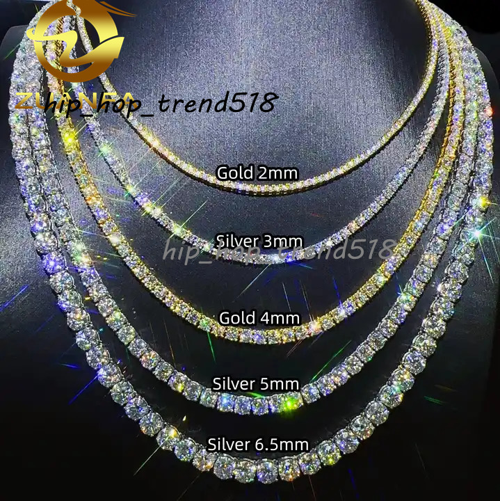 Factory Price 925 Silver 2mm 3mm 4mm 5mm 65mm Diamond Hiphop Jewelry VVS Moissanite Necklace Moissanite Tennis Chain Necklace