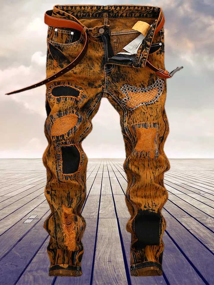 Retro trend motorcycle mens straight jeans W250905