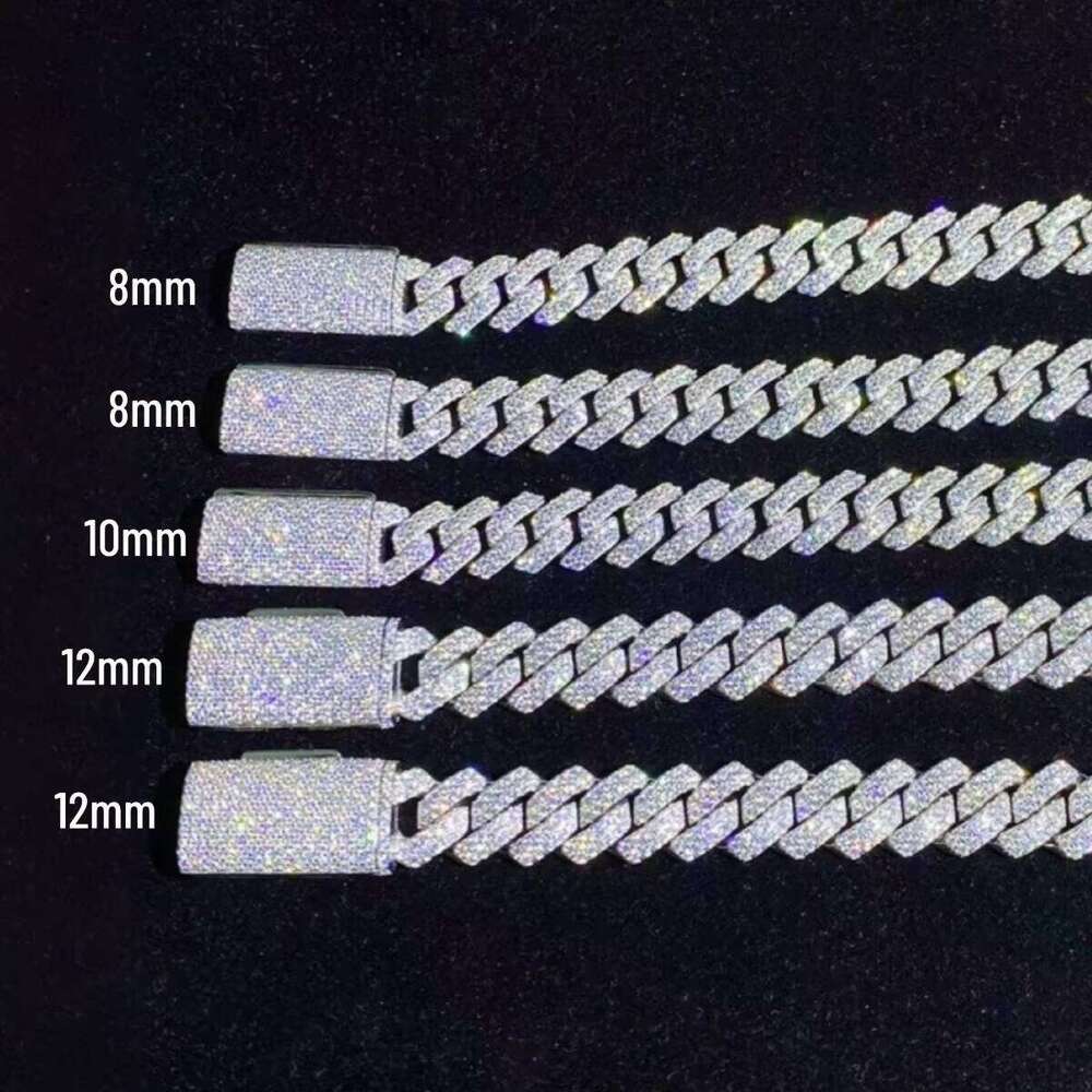 Sterling Sier 10mm Hiphop Men Iced Out Cuban Link Full Dia Moissanite Necklace Chain