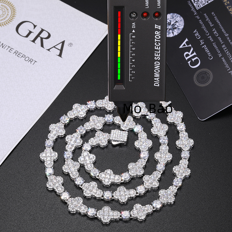 Luxury Iced Out 10mm 925 Sterling Silver Moissanite Cross Link Chain GRA Certificated Pass Diamond Tester Necklace