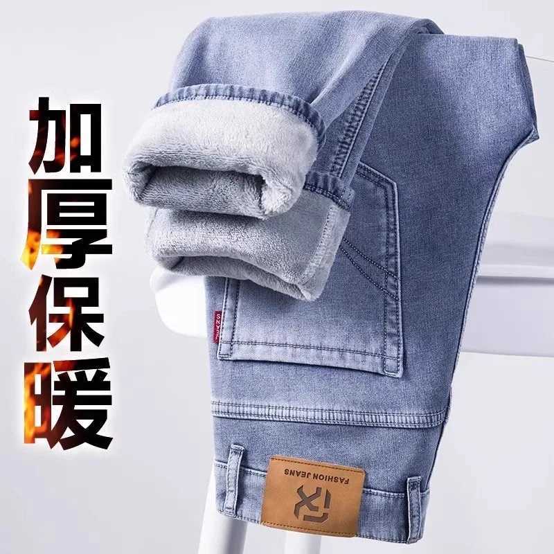 New Autumn and Winter Fashion Trend With Thick Fleece and Warm Straight Leg Blue Jeans For Mens Casual Sports Highend Jeans W250905