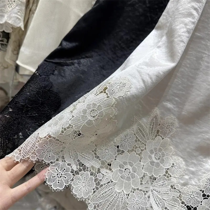 y Lace Patchwork Satin Skirt Women Elegant Club Party Skirts Office Lady Elastic Waist Slit ALine Midi Faldas Mujer 320A 250905