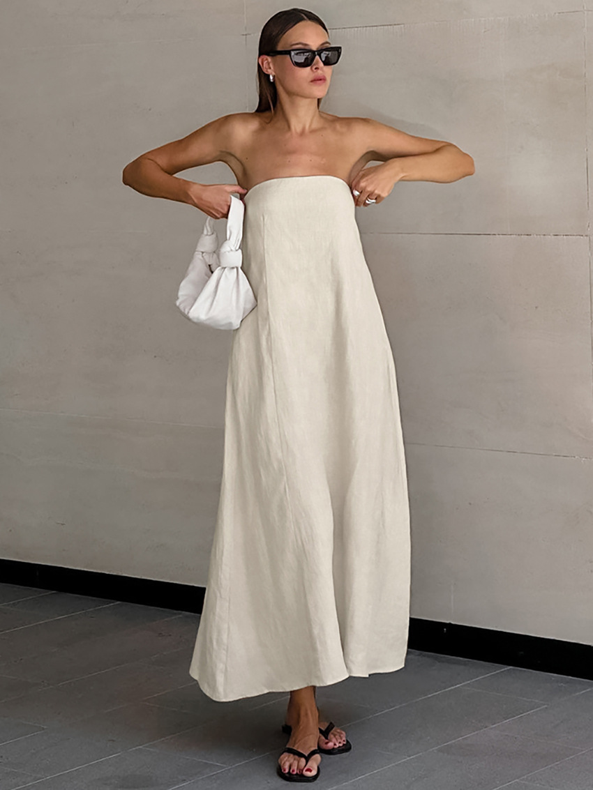 XR112 New Slim Fit Temperament Strapless Solid Color Long Dress for Women