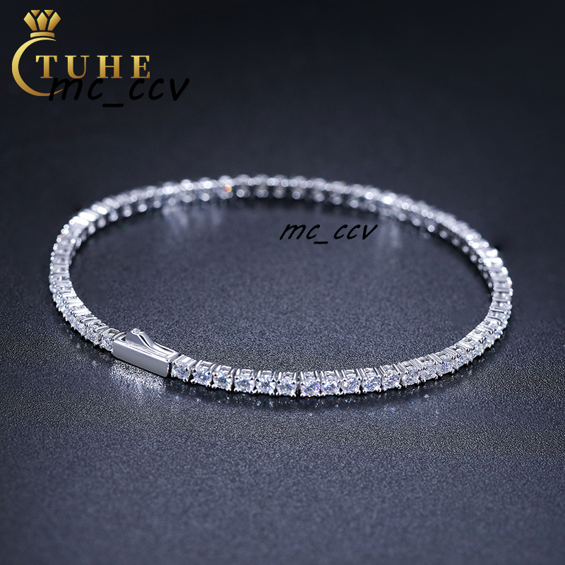 Factory Price Diamond 2mm 25mm Tennis Chain 925 Silver Vvs Moissanite Hip Hop Iced Out Tennis Bracelet