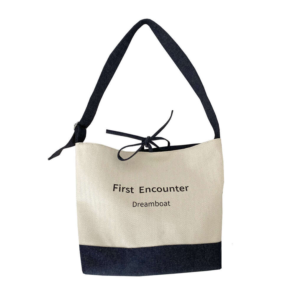 Summer New Canvas Denim Patchwork Adjustable Crossbody Reversible for Female Students Class Bag