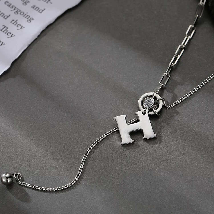 DH collections: S925 Silver H - Letter Necklace for Women - Korean - inspired Ins - style Tassel Pendant