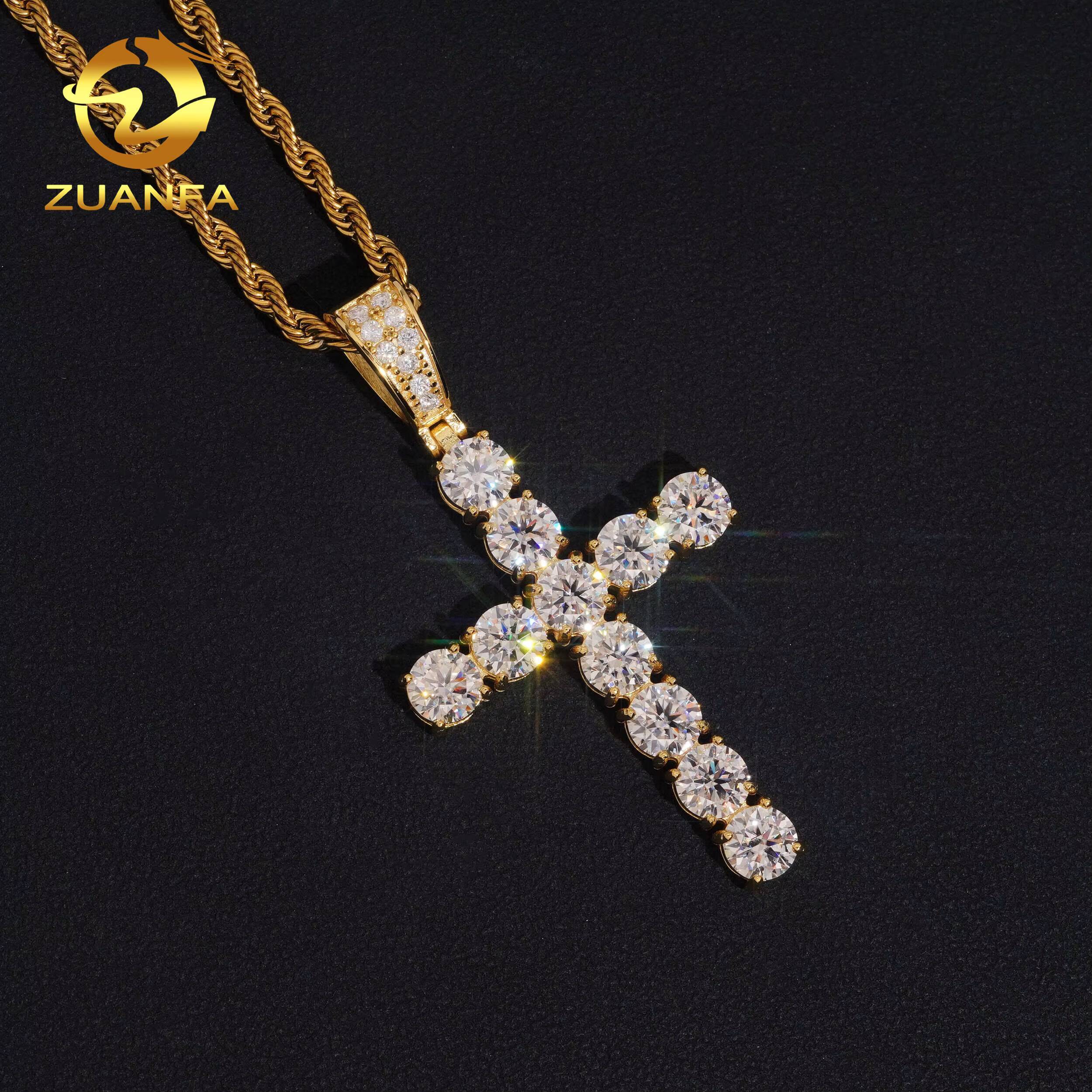 USA Ready Shipping Hip Hop Jewelry 60mm Cross Moissanite Pendant 925 Silver Iced Out Pendant Charm Cross