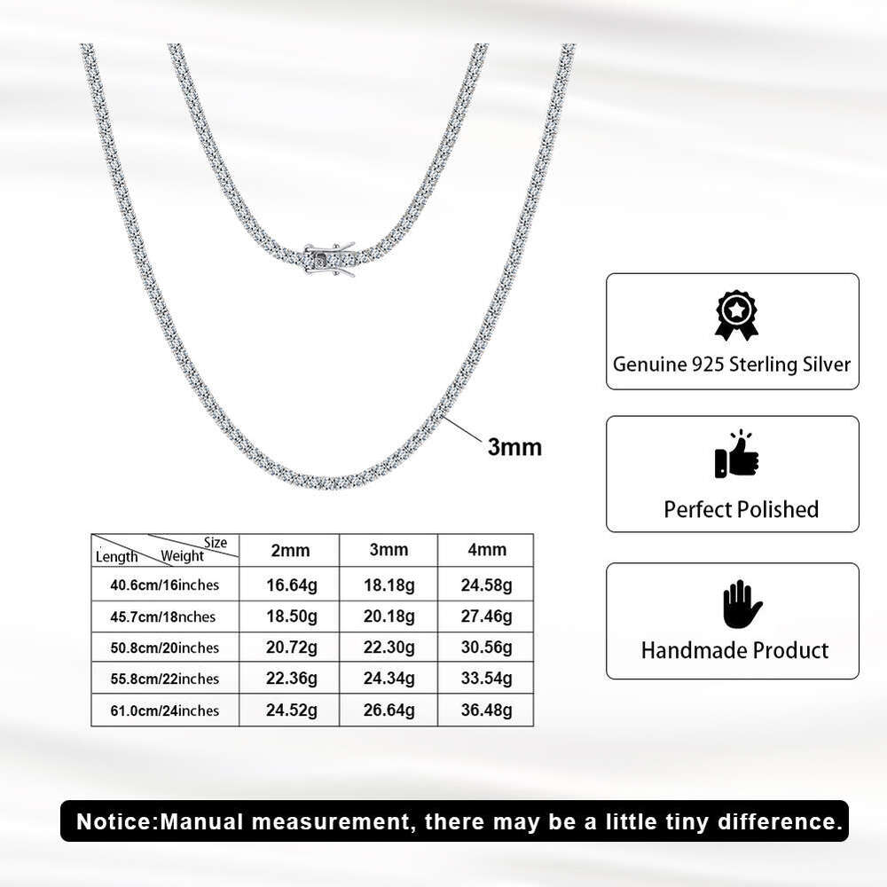 Rinntin SMN Men Women Hip Hop Iced Out Fine Jewelry 2MM 3MM 4MM 5MM S Sier Vvs Moissanite Tennis Chain Necklace