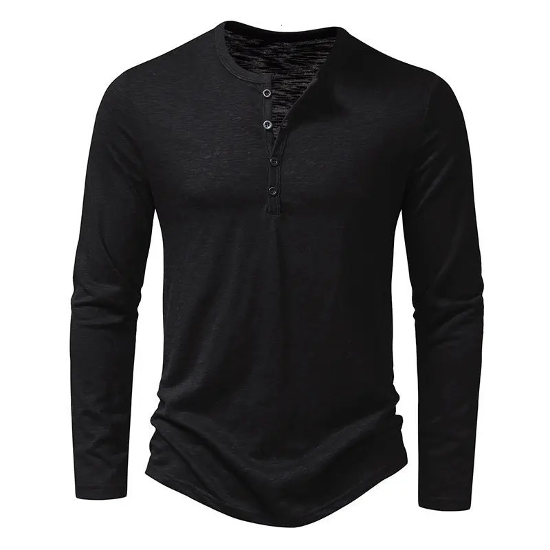 Fashion Mens Long Sleeve TShirt Bamboo Cotton Henley Polo Shirt tops 250905